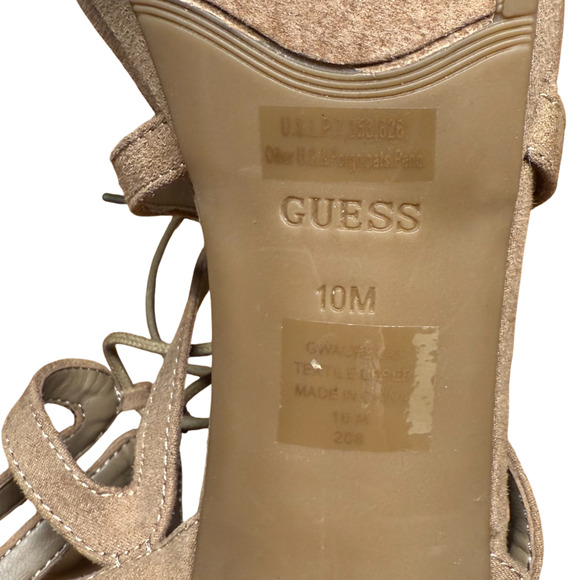Guess Aurela Women's 10M Beige Suede Platform Heels Stiletto Sandal Cage Strappy - Picture 14 of 16